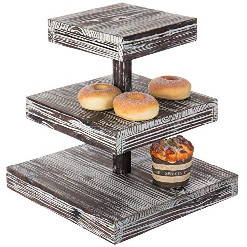 MyGift 3 Tier Cupcake Stand, Torched Wood Dessert Display Stand, Tiered Tray for Cakes, Appetizers Party Table Decor, Farmhouse Serving Tower