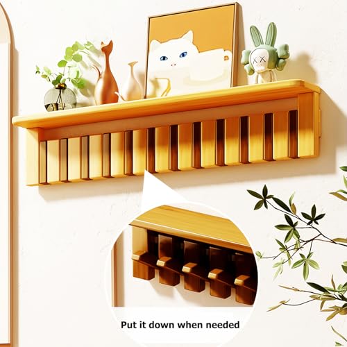 Wall Mounted Coat RackHooks Piano Key Hangers Natural Solid Wood Hanger Non-Woven Fabric Clothes Hangers for Closet, Kitchen, Bedroom, Bathroom, Entryway (Tray Walnut-Beech, 8 Hooks) - color: Tray walnut-beech, size: 8 Hooks