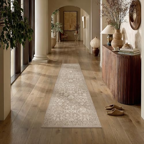 2x6 Beige Neutral Runner Rugs Washable Rug Carpet | Hallway Runner Rug, Vintage Rug, Bedroom, Kitchen, Laundry, No Shedding, Non Slip, Low Pile, Soft, Distressed - color: Beige, size: 2' x 6' (Runner)