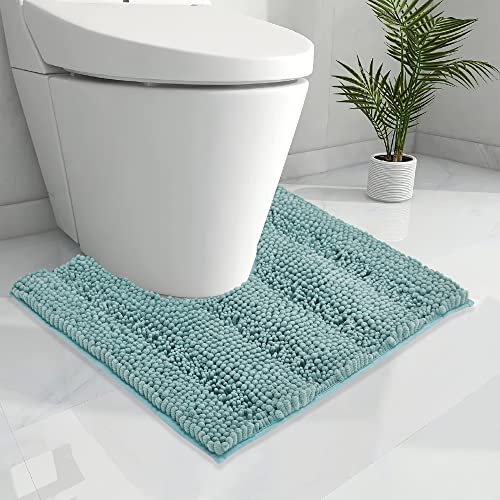 KGORGE Machine Washable Rug - Chenille Soft Shaggy U-Shaped Mats Super Absorbent for Toilet, Bath and Shower, 24" x 24", Aqua,1 Piece - color: Aqua, size: 2' x 2' (U-Shape)
