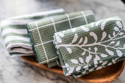Kitchen Towels, Dish Towels for Kitchen, 3 Pc Kitchen Towel Set | Microfiber Waffle Towels, 16 x 26 inches, with Hanging Loops, Reusable Tea Towels, Cute Kitchen Towels - 3 Pack - color: Green