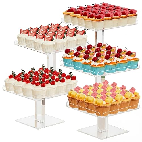 Ripeng 5 Tiered Dessert Table Display Set Buffet Riser Clear Acrylic Dessert Cupcake Stand Riser Bulk 5 Size Party Stand Food Treat Cookie Platter Pastry Serving Tray(8, 8.5, 9, 9.5, 10 Inch) - size: 8, 8.5, 9, 9.5, 10 Inch
