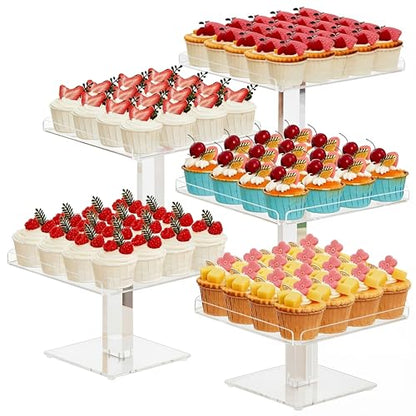 Ripeng 5 Tiered Dessert Table Display Set Buffet Riser Clear Acrylic Dessert Cupcake Stand Riser Bulk 5 Size Party Stand Food Treat Cookie Platter Pastry Serving Tray(8, 8.5, 9, 9.5, 10 Inch) - size: 8, 8.5, 9, 9.5, 10 Inch