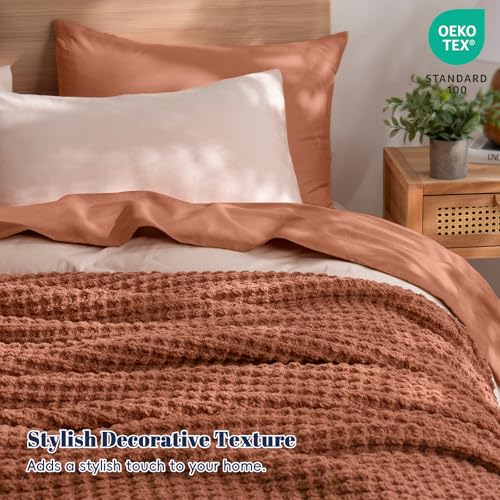 PHF Chenille Waffle Knit Throw Blanket- Plush Warm & Cozy 50" x 60" Ultra Soft Blanket- Chunky Fluffy Waffle Throws for Couch Bed Sofa - Terracotta - color: Terracotta, size: Throw(50"X60")