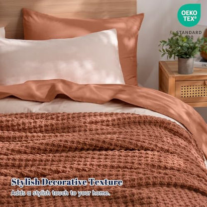 PHF Chenille Waffle Knit Throw Blanket- Plush Warm & Cozy 50" x 60" Ultra Soft Blanket- Chunky Fluffy Waffle Throws for Couch Bed Sofa - Terracotta - color: Terracotta, size: Throw(50"X60")