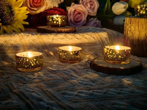 GOLDEAL 30 Pcs Samll Glass Tealight Candle Holders Speckled Gold Glass-Tea Candle Holders Bulk-Perfect for Weddings, Parties, Dinners - Ideal for 1.5" Standard Tealights and Candle Moulds… - color: Speckled Gold