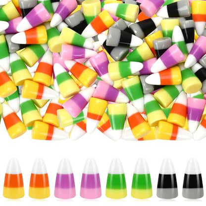 JUNEBRUSHS 50 Pcs Halloween Resin Candy Corn Charms Artificial Candy Corn Vase Filler Ornaments For Halloween Party Crafts Decorations - style: Corn Style