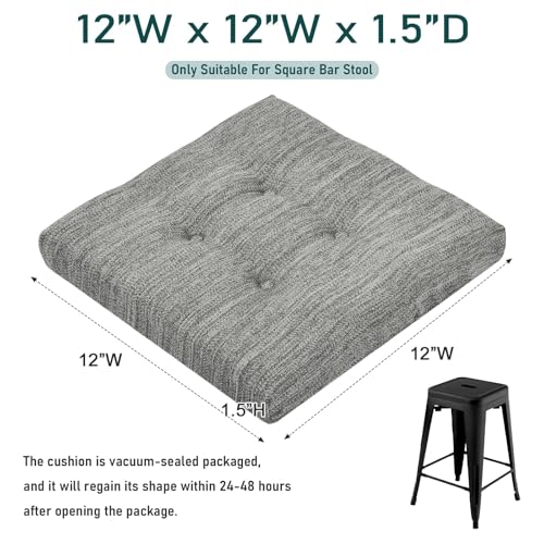 baibu 12 Inches Memory Foam Square Seat Cushion Set of 4, Dual-Layer Design Bar Stool Square Seat Cushion with Ties - 4 Pads Only, Gray (12'' (30CM)) - color: Grey, size: 12x12x1.5 Inch (Pack of 4)