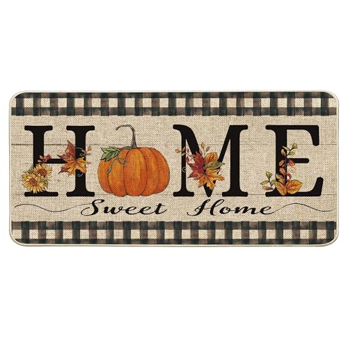 Baccessor Home Sweet Home Fall Doormat Rug Indoor Outdoor Autumn Leaf Thaksgiving Pumpkin Decorative Front Door Mat Non-Slip Rubber Backing Seasonal Kitchen Entrance Floor Decoration 17 x 36 Inch - color: Home Sweet Home Fall, size: 36"L x 17"W x 0.3"Th