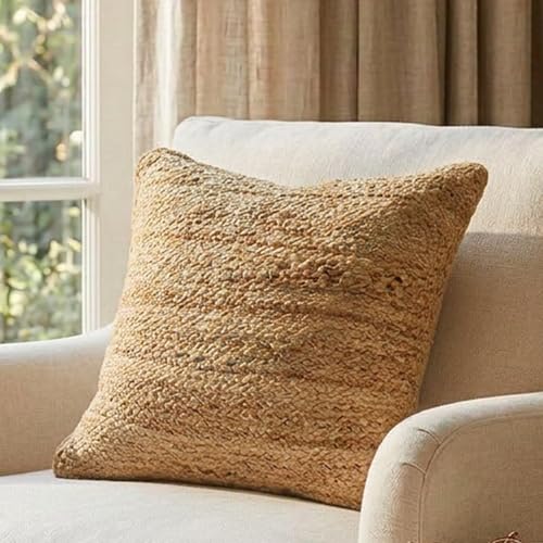 The Fine Living Co. Jute Pillow Covers 18x18, Set of 1 Jute Cushion Covers | Braided Jute Throw Pillows, Indoor Outdoor Boho & Farmhouse Decor, Natural Decorative Pillow for Couch Living Room & Patio - color: Natural 18x18