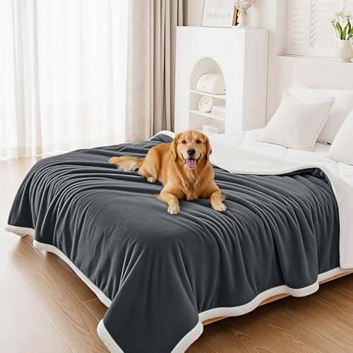 Smiry Waterproof Blanket Throw, Reversible Dog Blanket for Sofa Couch Bed | Soft Leakproof Sherpa Fleece, Washable Furniture Couch Protector for Large Dogs Cats, 60"x80", Dark Grey/White - color: Dark Grey/White, size: 60"x80"