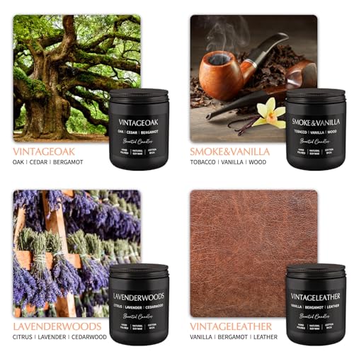 WPONSZU 4Psc Scented Candles Set,7oz Gifts for Men Aromatherapy,Soy Candle of Smokeless - Leather & Smoke, Vanilla Oakmoss, Lavender - Relaxing Fragrance for Home, Office, Yoga(Black) - color: 4Pack-Black