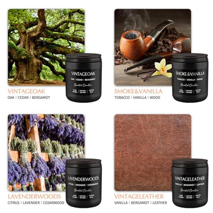 WPONSZU 4Psc Scented Candles Set,7oz Gifts for Men Aromatherapy,Soy Candle of Smokeless - Leather & Smoke, Vanilla Oakmoss, Lavender - Relaxing Fragrance for Home, Office, Yoga(Black) - color: 4Pack-Black
