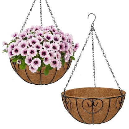 12 inch Metal Hanging Baskets for Plants Outdoor, 2 Pack Metal Wire Hanging Basket Planter with Coco Liner Flower Pots for Indoor Outdoor Garden Porch Patio, Heart-Shaped - size: 12" x 2 Pack, style: Heart