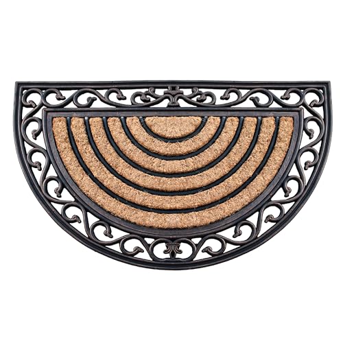Natural Coir and Rubber Large Half Round Door Mat, 18" x 30", Thick Durable Doormats for Door Entrance, Heavy Duty, Thin Profile Door Mat, Easy to Clean,Long Lasting Front Door Entry Doormat - color: Half Round Bronze