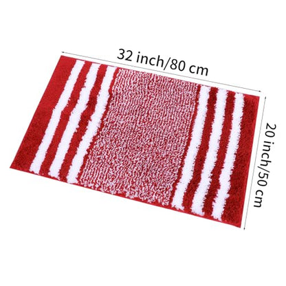 Red Bath Rug Mat Non Slip,Stripe Floor Doormat,20"x32" | Small Area Rug,Throw Rugs,Rubber Backed,Soft microfiber,Machine Washable,Bathroom,Entryway,Kitchen,Bedroom - color: Red4