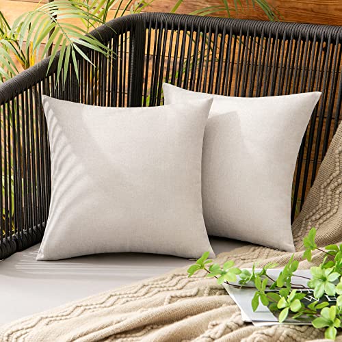 MIULEE Decorative Outdoor Pillow Covers Waterproof 12x12 Beige | Solid Faux Linen Throw Pillow Covers Set of 2 Farmhouse for Patio Furniture Tent Balcony Garden Couch Sofa Cushion - color: Beige, size: 12" x 12" (Pack of 2)