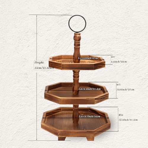 MRPAPA Tiered Tray Stand Wood Tier Serving Tray, Three Decorative Trays, Wooden Cupcake Stand 3 Tiered Farmhouse Trays for Home Decor(L 13.8” W 12.5” H 21.8”)