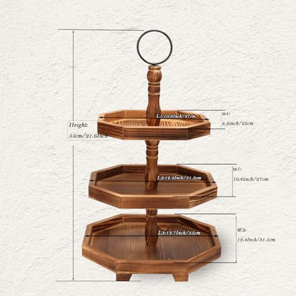 MRPAPA Tiered Tray Stand Wood Tier Serving Tray, Three Decorative Trays, Wooden Cupcake Stand 3 Tiered Farmhouse Trays for Home Decor(L 13.8” W 12.5” H 21.8”)