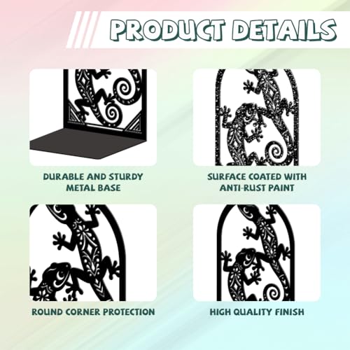 5.3"x4.3"x7.9" Metal Bookends, Heavy Duty Book Ends for Shelves | Geckos Theme Cast Iron Book Supports, 1 Pair Decor Stoppers for Desk, Library, Office & Home Shelves - style: Geckos