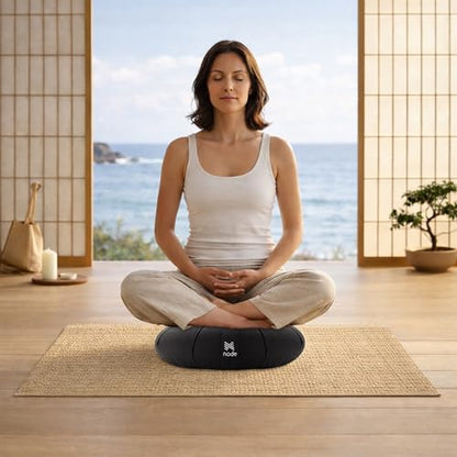 Zafu Meditation Cushion, 15" Round Buckwheat Yoga Pillow with Organic Cotton Cover - color: Black