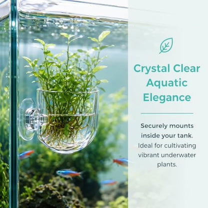 2Pcs Aquarium Plant Pot, Fish Tank Planter with Suction Cups, Plants Holder Decoration Cup