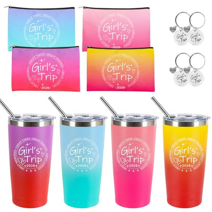 4 Pack Girls Trip Tumbler Set | 20oz Stainless Steel Insulated Tumblers with Lids Straws, Girls Trip Gifts for Women Friends, 2026 Gradient Tumblers - color: Style 1