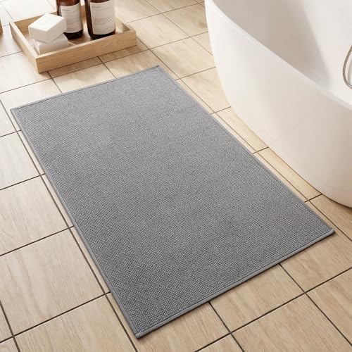 Bathroom Rugs Mat 16x24, Non Slip Quick Dry Bath Mats for Bathroom Absorbent Ultra Thin Bath Rugs Machine Washable Fit Under Door for Sink, Cabinet, Laundry (Grey, 16"x24") - color: Grey, size: 16"x24"(Small)