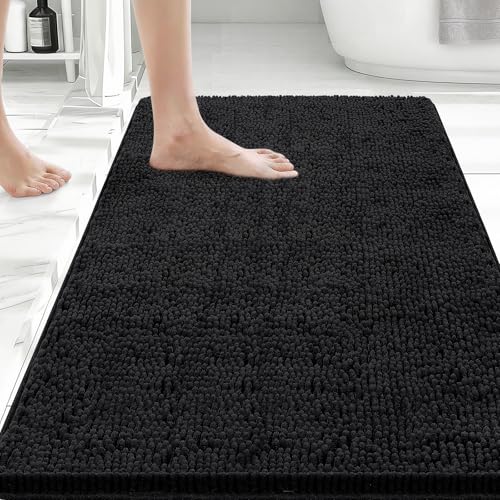 Bcoimo Bath Rug Mat,36x24 Chenille Non Slip Black Bathroom Floor Shower Mat | Extra Soft Bathroom Rugs;Non Slip with Rubber Backing Bath Mats;High Absorbent And Quick Dry Microfiber mat; Machine Washable - color: Black, size: 36x24