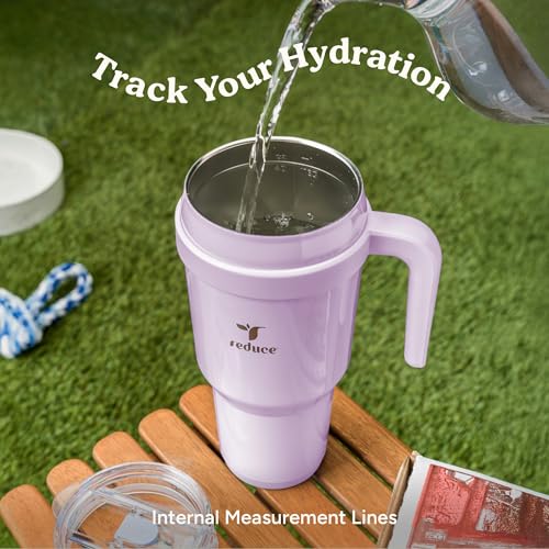 REDUCE 40 oz Stainless Steel Tumbler with Handle - Dual-Wall Vacuum Insulated Travel Mug, Sweat-Proof Lid & Reusable Straw - Keeps Drinks Cold for 24 Hrs, Fits Cupholders, Dishwasher Safe - Dark Web - color: Dark Web, size: 40 Ounces