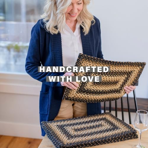 Homespice Kilimanjaro Jute Braided Placemats, Rect 13x19 Set of 6 | Black and Tan Everyday and Holiday Table Mats, Rich Colors, Reversible, Durable and Easy to Clean - color: Kilimanjaro