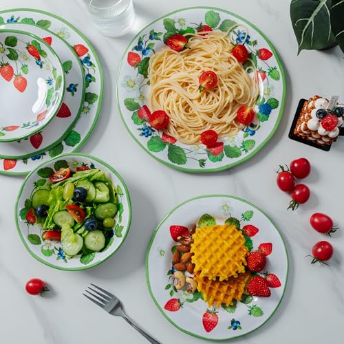 LEHAHA Strawberry Melamine Chip and Dip bowl Serving platter, Set of 3. Rectangular serving platter and small serving bowl sets. Round Dipping Dishes for Condiments, Pre, Dessert, Salsa, Entertaining - color: Strawberry
