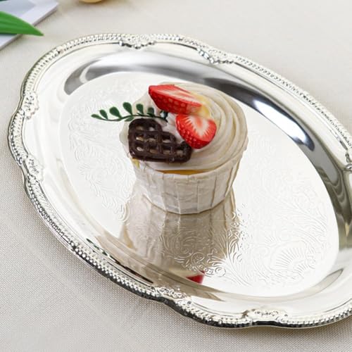 Metal Serving Tray Vintage Tea Coffee Serving Tray Multi-Purpose Jewelry Display Tray Platter Dessert Platter for Cakes, Candies, Nuts