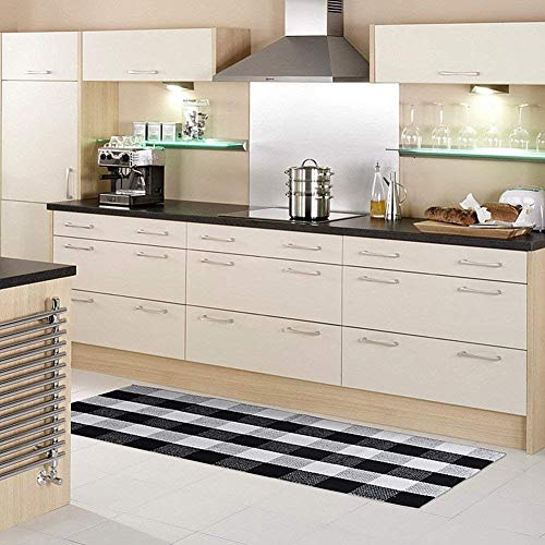 LEVINIS Buffalo Check Kitchen Rug Black and White Runner Rugs for Living Room/Bedroom, Cotton Gingham Hand-Woven Checkered Kitchen Rug Runner, 70.8''x23.6'' - color: Black/White, size: 1'11" x 5'11" (Rectangular)