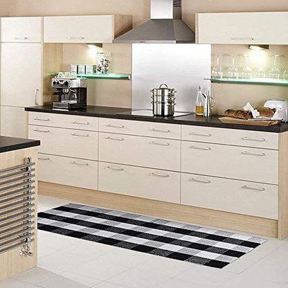 LEVINIS Buffalo Check Kitchen Rug Black and White Runner Rugs for Living Room/Bedroom, Cotton Gingham Hand-Woven Checkered Kitchen Rug Runner, 70.8''x23.6'' - color: Black/White, size: 1'11" x 5'11" (Rectangular)