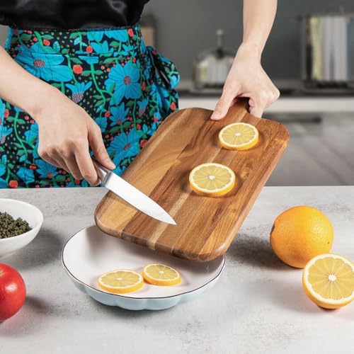 Linwnil Acacia Wood Cutting Board - Wooden Kitchen Cutting Board for Meat, Cheese, Bread, Vegetables & Fruits - Charcuterie Board & Cheese Serving Board with Handle (15"L x 7.5"W x 0.6"Th)