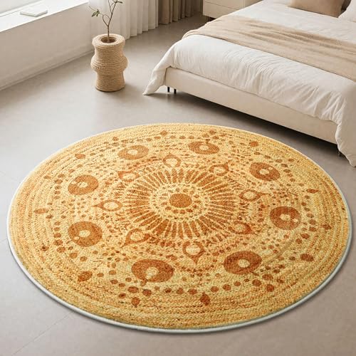 Carvapet 6 ft Round Washable Rug Imitation Jute Circle Rug | Low Pile, Non-slip Rubber Backing, Foldable Stain Resistant Area Rug Ideal for Living Room, Office, and Bathroom - color: S-brown, size: 6' (Round)