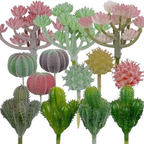 Woohome 14 PCS Artificial Succulent Plants Faux Fake Succulents Artificial Cactus Decor Faux Cactus Plant Artificial Cactus Succulent for Home Decor Indoor Wall Garden DIY - color: Color 6