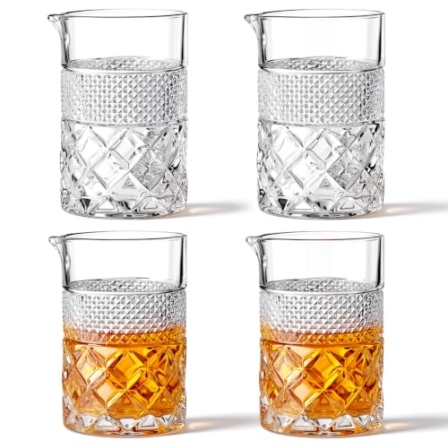 4 Pcs Cocktail Mixing Glass 24 oz Crystal Stirring Glass Thick Bottom Seamless Cocktail Pitcher for Home Bartender Bar Whiskey Martini Drink Shaker Accessories (Diamond Cut) - color: Diamond Cut, size: 24 oz