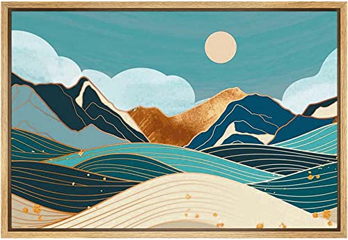 SIGNFORD Framed Canvas Print Wall Art Geometric Marble Pastel Mountain Range Sky Nature Wilderness Illustrations Modern Art Zen Landscape Colorful for Living Room, Bedroom, Office - 16"x24" Natural - color: Ae01-2206-n20, size: 24"L x 16"W