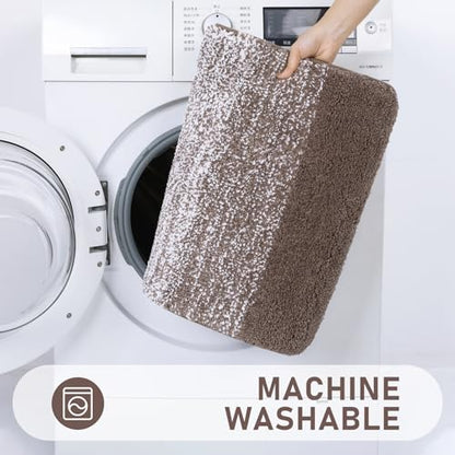 Bsmathom Bathroom Rug Set 4 Piece, Plush Microfiber Bath Mat, Coffee | Extra Water Absorbent, Non Slip Washable Runner Bath Rugs with Toilet Lid Cover and U-shaped Contour Toilet Mat - color: Coffee, size: 18"x26"+18"x48"+U20"x24"+Cover19"x21"