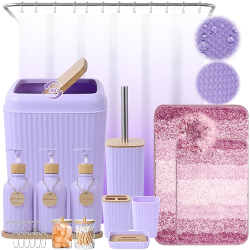 32PCS Bathroom Sets with Shower Curtain and Rugs Purple Bathroom Accessories Shower Curtain Set Bathroom Accessories Bathroom Decor - size: Bath Set+Shower Curtain+Bath Rugs, style: Light Purple