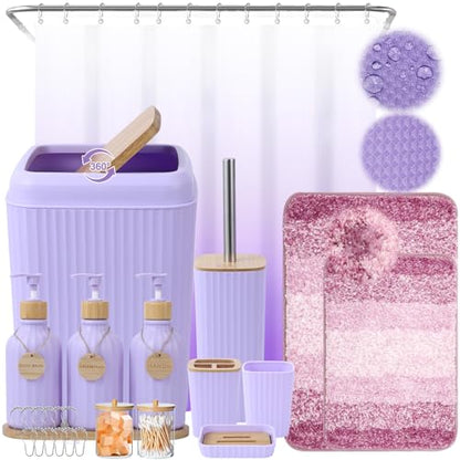 32PCS Bathroom Sets with Shower Curtain and Rugs Purple Bathroom Accessories Shower Curtain Set Bathroom Accessories Bathroom Decor - size: Bath Set+Shower Curtain+Bath Rugs, style: Light Purple