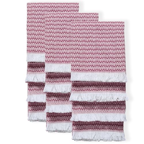 TWINY threads 12 Pc 100% Cotton Kitchen Towelss, 16"x26", Burgundy Wine | Chevron Weave Dish Cloths & Rags, Soft, Absorbent, Quick Dry, Washable, Reusable Tea Towel for Baking, Cleaning & Drying Use - color: Chevron, Burgundy Wine, size: 26" x 16" (Set of
