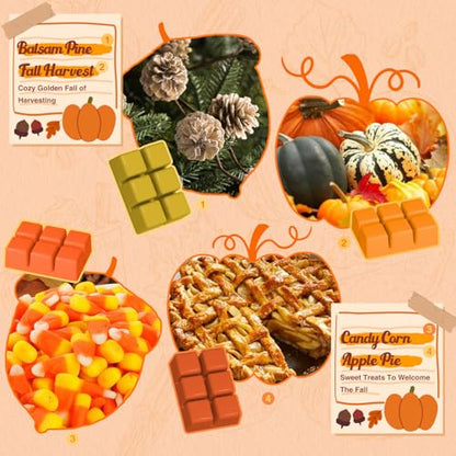 Salubrito Fall Scented Wax Melts, Strong Scented Soy Wax Cubes/Tarts Variety Set- Pumpkin Spice, Cinnamon, Spiced Cider, Snickerdoodle, Balsam Pine, Candy Corn, Fall Harvest, Apple Pie, 8x2.5oz - color: Gold