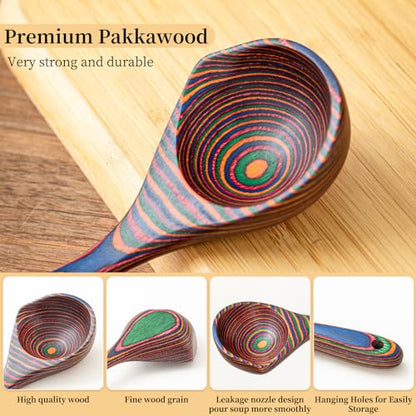 Gudamaye Pakkawood Rainbow Deep Soup Ladle with Spout, 9.6 inch Big Soup Ladle for Cooking - style: 1 PC Rainbow Ladle with Spout