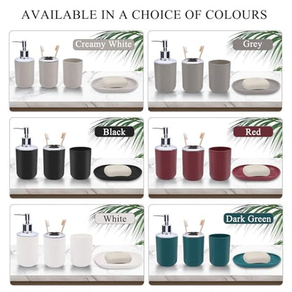 LGURT 4-Pc White Bath Accessories Set — Dispenser, Holder, Cup & Dish | Matte Plastic, Bathroom Vanity, Counter Organizer, Soap Dish & Rinse Cup, Gift - color: White