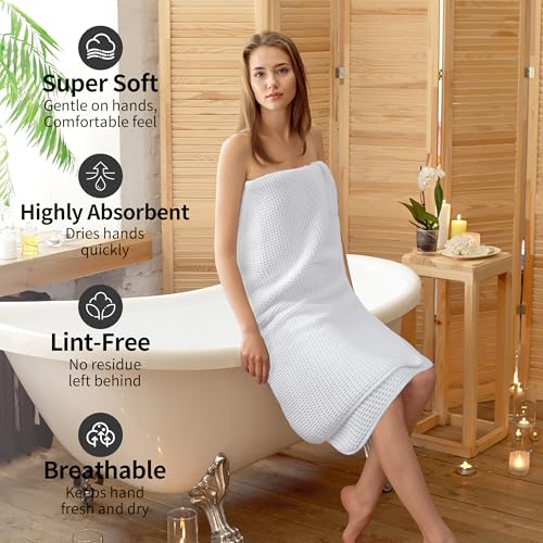 MICROFI New Microfiber Waffle Bath Towels, 2 Pieces, Oversized, Soft, Absorbent, Fast Drying, Lint Free 430 GSM (30''x60''/76cm x 152cm) - color: White