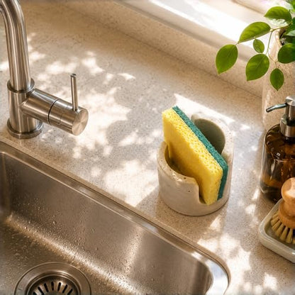 Travertine Sponge Holder, High-Low Airflow Stone Sink Caddy