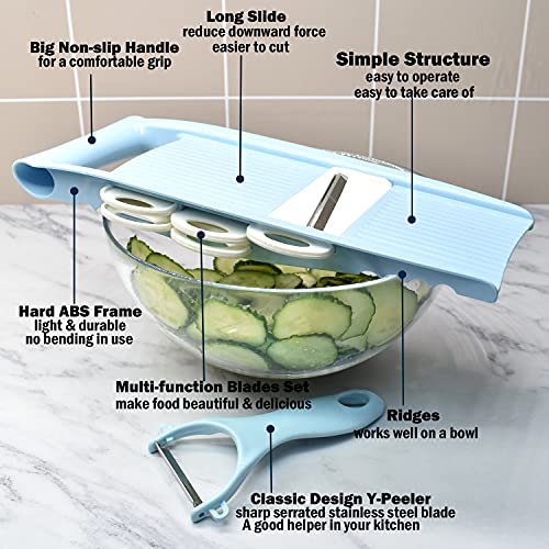 NACOLUS Handheld Mandoline Slicer for Kitchen, Vegetable Slicer Multi Blade Potato Chip, Veggie shredder, Vegetable Cutter, Julienne Shredder and peeler For Small Job In Kitchen Blue - color: Blue